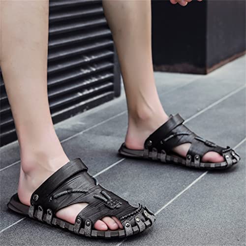 Men Leather Sandals Baotou Slippers Genuine Leather Casual Sandals Non Slip Outdoor Beach Vacation Sandals(46)4