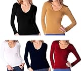  VKA25 Pack de 5 camisetas térmicas interior de felpa ass. Luna cuello en V mujer - XL-XXL