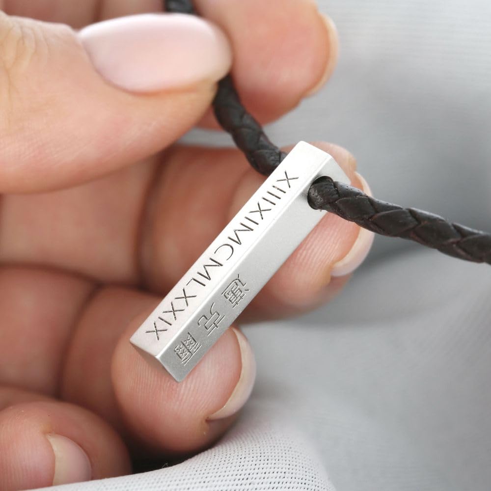 Herren Lederkette Gravur 925 Silber Schmuck Männerschmuck Kette Koordinaten Geschenk Mann * Männerkette personalisiert Namenskette Halskette Silberbarren | HANDMADE IN GERMANY