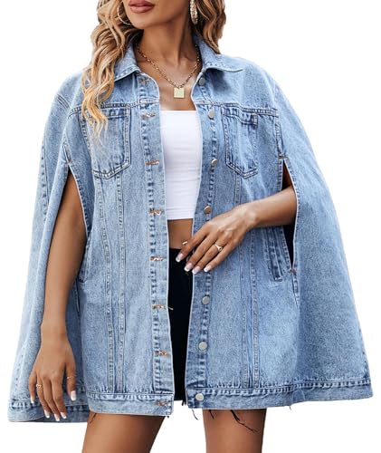Sexyshine Women's Fashion Denim Jacket Oversized Denim Cloak Coat Button