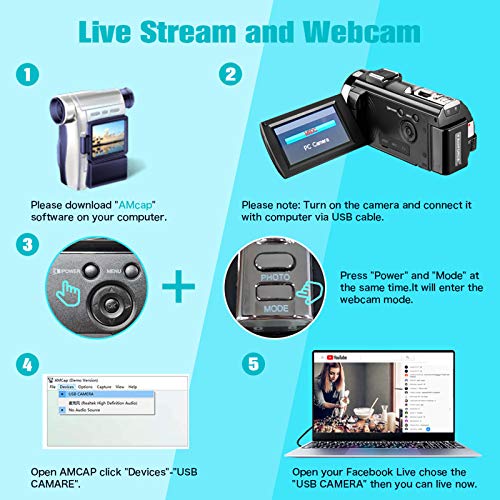 New Upgrated Video Camera Camcorder for YouTube, FHD 1080P 30FPS 24MP Vlogging Cameras Digital Camera with Microphone Webcam Recorder with Remote Control, Lens Hood, 3.0 Inch 270° Rotation Screen