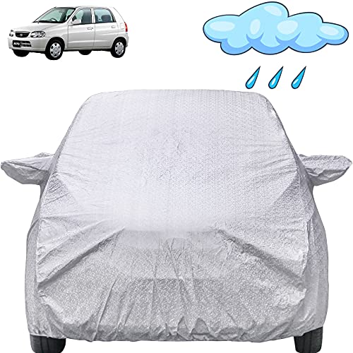 Image of Autofact Alto Waterproof Car Cover with Mirror Pockets, Shinning Silver Design, Non Woven Fabric,Triple Stitched, Compatible with Maruti Alto Car Cover (2000 to 2014), Car Accessories