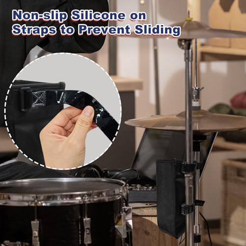 Gainspra Drumstick Holder Bag - Drum Stick Holder with Straps for Drum Kit & Music Stand, Portable Drumstick Bag Holds up to 5 Pairs Mallets, Brushes, Beaters - Thumbnail 6