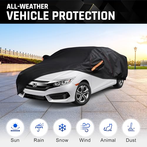 Image of Car Cover Custom Fit for Toyota Corolla 2013-2025, Honda Civic 2016-2025, 6 Layer Heavy Duty Car Cover Waterproof All Weather with Cotton Liner & Door Zipper