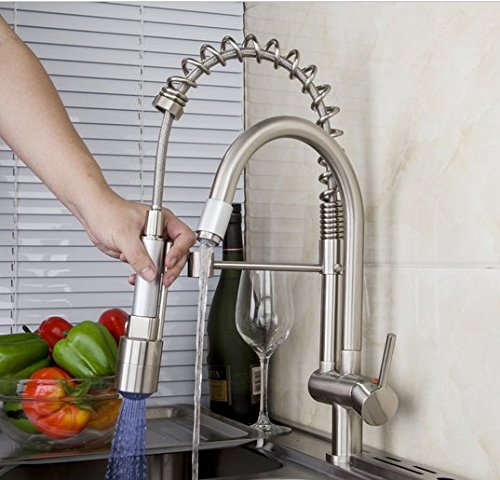 Robinet mitigeur de cuisine extractible avec LED lumineuse en nickel brossé