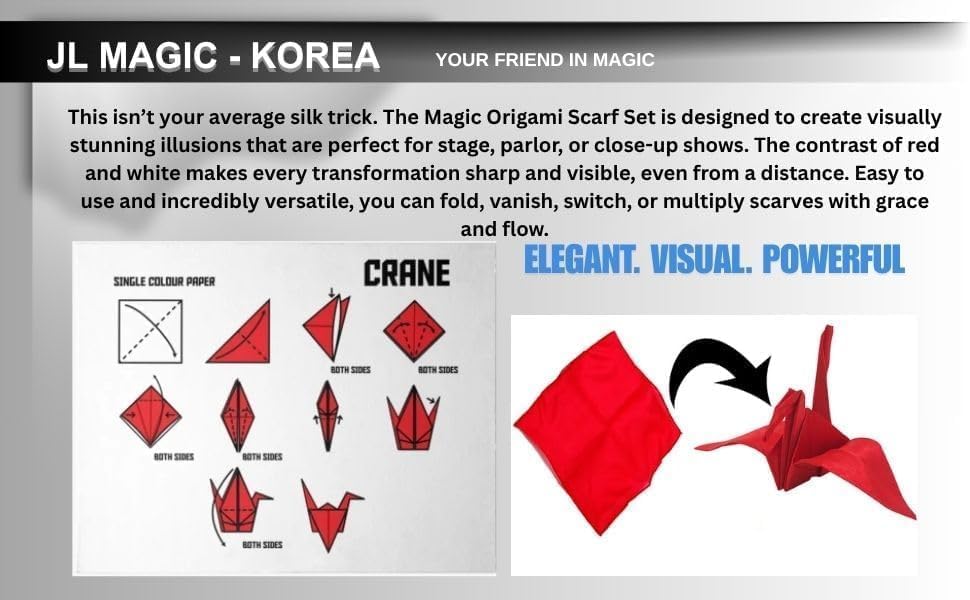 Magic Origami Scarf Set (Red & White 2 Pieces) – Folding Crane Magic Trick Prop for Stage Performance image 2