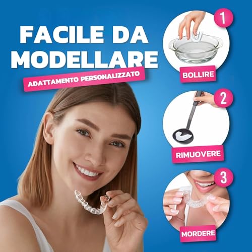 Honeybull Bite Bruxismo Per Digrignamento Dei Denti, 1 Misura Per Bruxismo Grave, Comodo Paradenti Automodellante, Serramento Notturno, Mascherina Sbiancante, Protezione, 12 Pezzi - Alto - 4