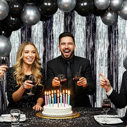 Image of BEISHIDA 2Pcs Black Silver Door Streamers Congrats Grade 2026 Decoration Backdrop Foil Fringe Tinsel Party Streamers Curtains for Birthday Graduation Bachelor Party Decoations (3.28 ft x 6.56 ft)