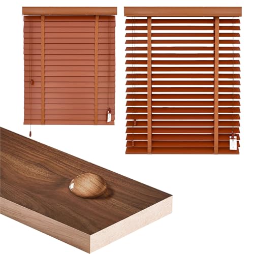 Persianas Venecianas de Madera, Estores Venecianos Lamas de 5cm Ventana Oscurecedora Persianas Horizontales Interior para Dormitorio Y Salón Aislamiento Térmico Privacidad(Marrón)