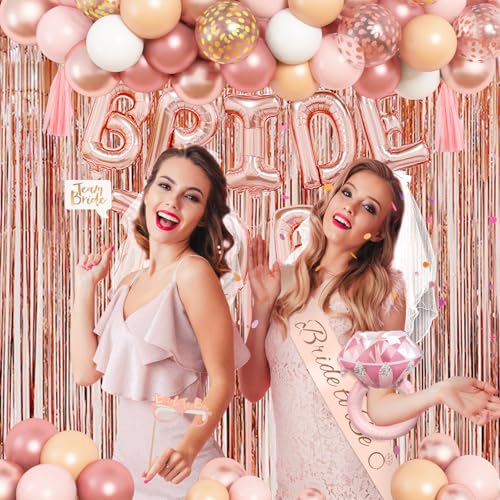 Amandir Bachelorette Party Decorations Supplies, Rose Gold Bridal Shower Decorations Bride Foil Ring To Be Sash Veil, Pink White Gold Heart Balloons Photo Booth Props Fringe Curtains Paper Tassel by Amandir - Image 5