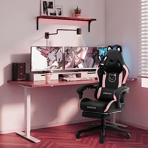 Sedia Gaming Rosa Ergonomica Cute Cat Version - Sedia da Ufficio Ergonomica con Schienale Alto e Supporto Lombare Massaggiante, Ecopelle, Poggiapiedi, Nero - Sedia gaming - Immagine 1