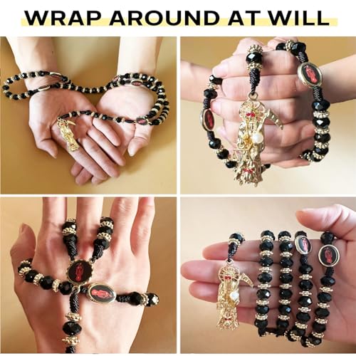 Santa Muerte Necklace Rosaries Beads Holy Death's Necklace Blessing Crafted Rosario de la santa muerte Prayer Gift For Men and Women2