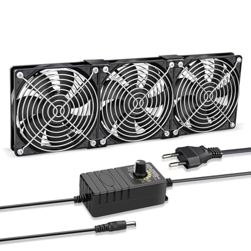 GDSTIME 3 x 120mm PC Lüfter 230V Dual Kugellager 360mm Gehäuselüfter mit AC 220V 230V Angetrieben Einstellbare Geschwindigkeit Kontrolle für Computer Serverschrank Router Laptop Workstation Chassis