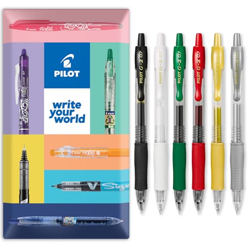 PILOT G-2 Retractable Gel Ink Rollerball Pens - 0.7mm Nib Tip - In Envelope Gift Packaging - Pack Set of 6 - Christmas Colours