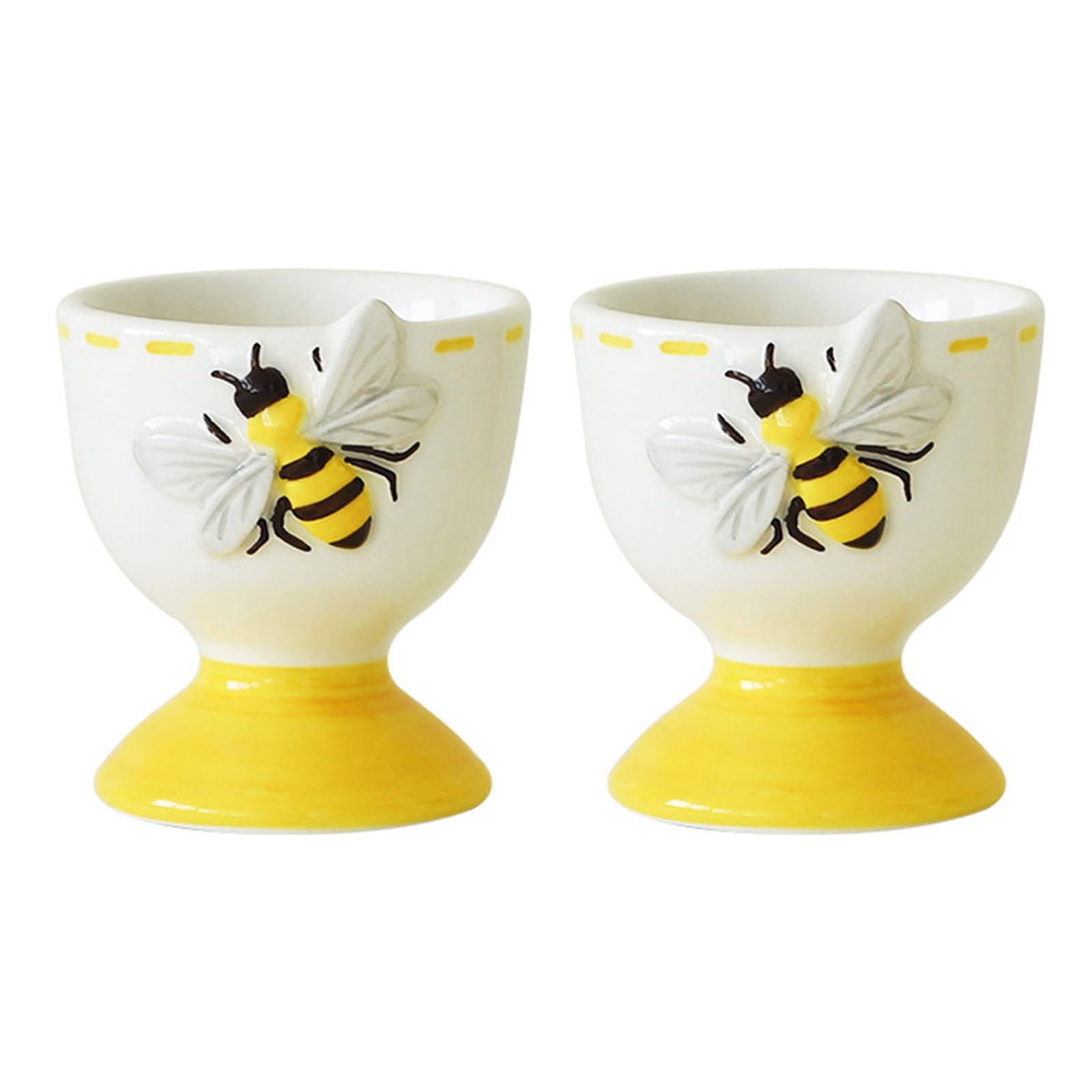 HGENAHGTF 2Pc Ceramic Eggs Cup with Bees Embossed Pattern Holder Tray Kitchenwares Spring Home Decoration Breakfast Tableware Ceramic Cup