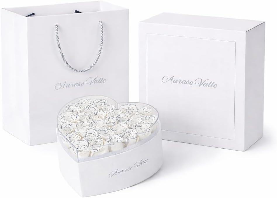 Heart Shaped About 32 Preserved Roses Gift Box, Forever Flowers in Luxury Acrylic Case, for Women, Wedding Rose Gift for Her, Long Lasting Keepsake
