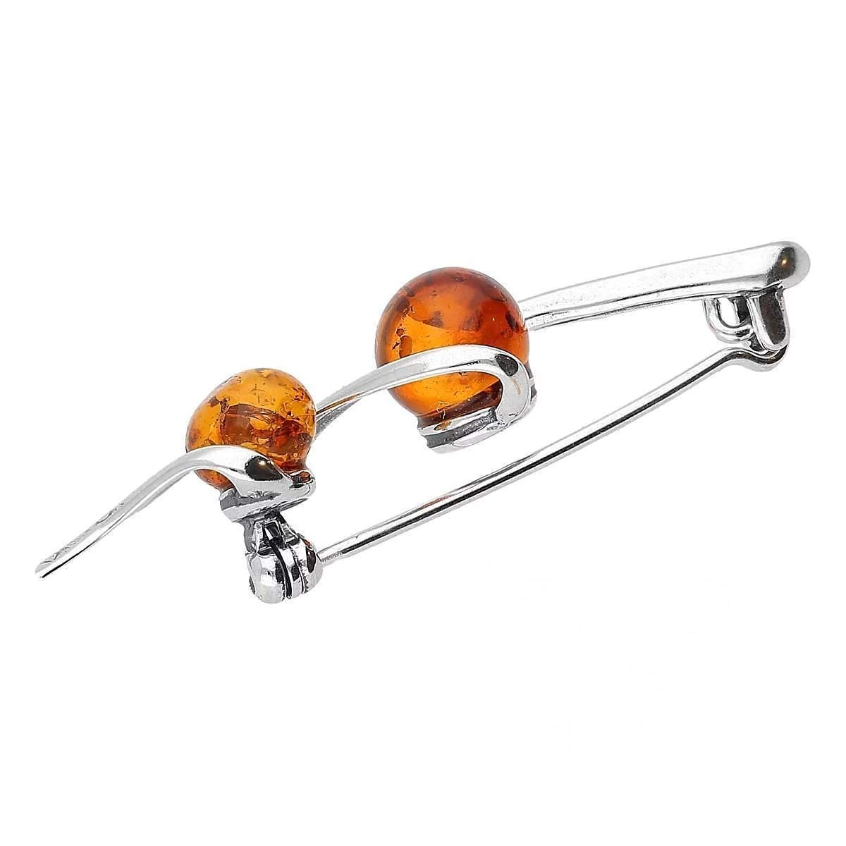 Spilla da donna in stile contemporaneo/vittoriano, con ambra, in argento Sterling 925, con ambra, 47mm x 11mm, Argento sterling Gemma, Ambra