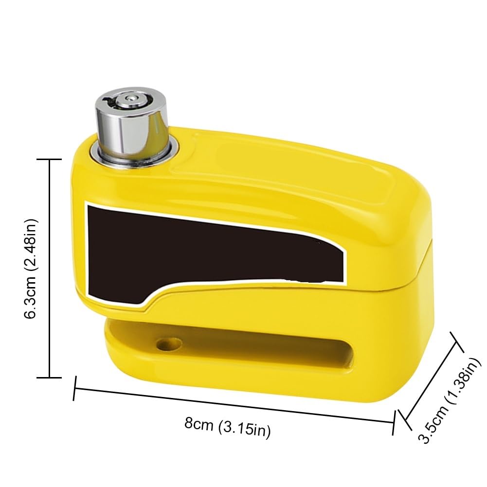Blocco manubrio Allarme antifurto universale per moto Ruota Freno a disco Blocco lucchetto Disco di sicurezza Impermeabile forte con chiave(Yellow)