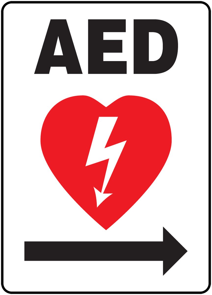 Panneau AED flèche droite autocollant vinyle 35x25cm