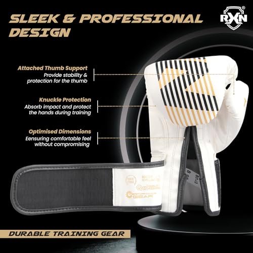 Image of RXN Terra Boxing Gloves, Pro Training & Sparring (White Gold, 16oZ)