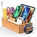 Black Bamboo Charging Station for Multiple Devices, Docking Organizer Holder for iPhone, Cell Phone iPad and Apple Watch Stand, Desktop Wood Storage Box, (Without USB Charger) - Pezin & Hulin