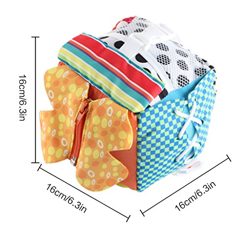 Kakiblin Cubic Activity Learning Toy With Zippers, Latches, Buckles, Laces, Snaps, Buttons And More - Perfect For Toddlers At Home, On Airplanes, Cars Or Travel #TOP4