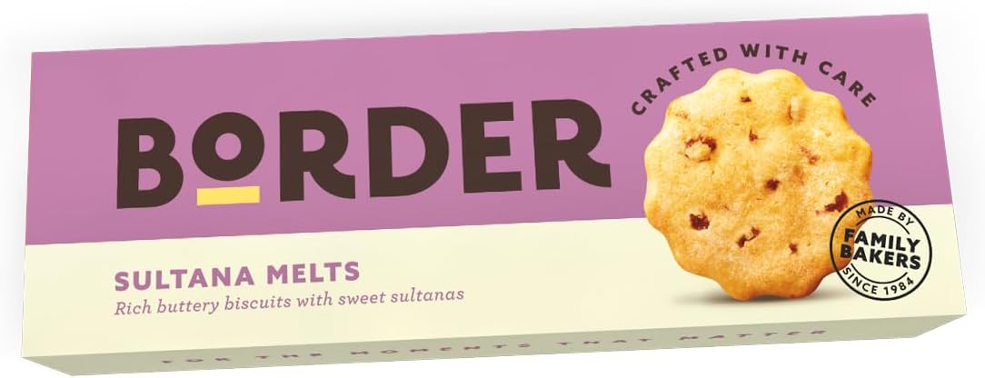 Border Biscuit Sultana Melts - Made with Real Butter & Sultanas - Deliciously Buttery Biscuits - Perfect Food Gift for Biscuit Lovers - Pack of 12 x 135g