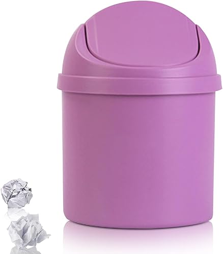 HERCHR Mini bote de basura de plástico pequeño cubo de basura de escritorio con tapa oscilante para el hogar oficina cocina mesa de tocador