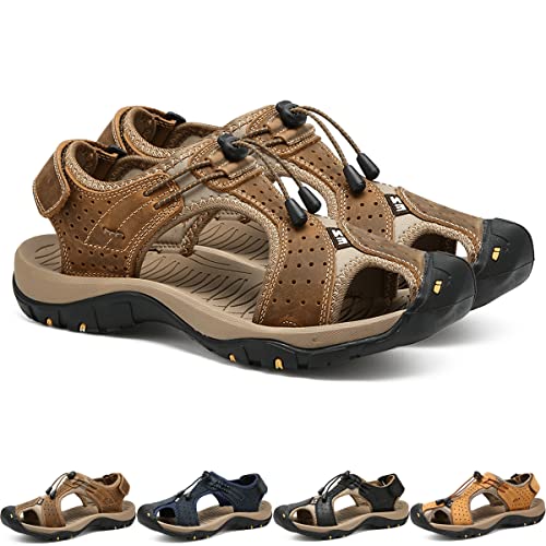 Men's Hiking Driving Leather Sandals Casual Athletic Beach Shoes Closed Toe Comfortable Lightweight Water Sandals Summer Outdoor sandals