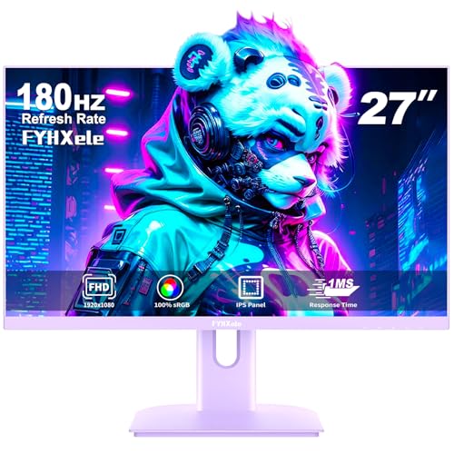 Image of FYHXele 27 inch Gaming Monitor, 180Hz Computer Monitor FHD 1080P Fast IPS Panel Pc Monitor, sRGB100%,1ms, DisplayPort /HDMI /Eye Care /Wall Mount Compatible-Purple