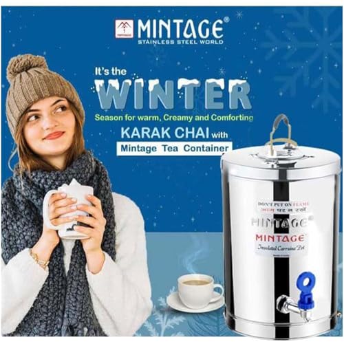 Image of Mintage Alpine Tea Container 5 Liters Stainless Steel Insulated | Leakproof Durable | Heat Retention Lightweight | Storage Solution | Beverage Preservation | Teapot Dispenser Jar | Canteen Chai Kettle