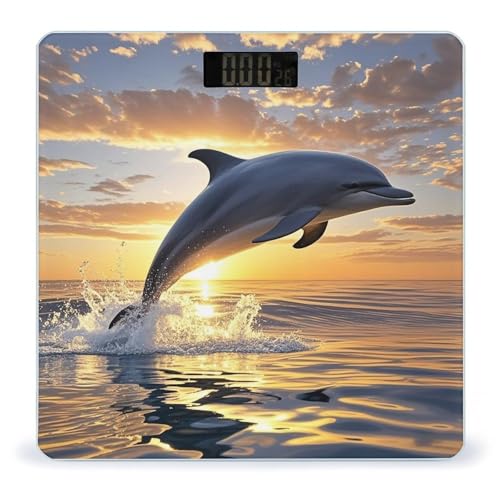 Báscula Digital de Vidrio Templado para Baño Diseño Delfines miniatura 1