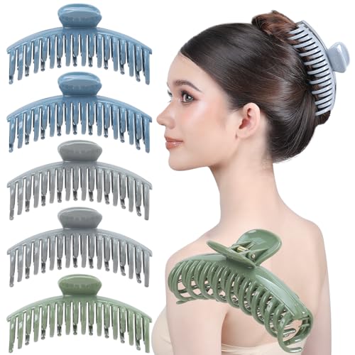 RC ROCHE ORNAMENT 6 Pcs Womens Wide Claw Strong Hold Interlocking Teeth Nonslip Styling Fashion Beauty Accessory Classic Clamp Jaw Clip, Large Whispers of Earth Collection
