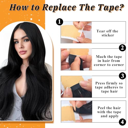 Image of YDDM Human Hair Tape in Extensions, 24 Inch 20pcs Jet Black Straight 100% Remy Human Hair for Women Invisible Seamless Tape in Hair Extensions(1#, 24 Inch)