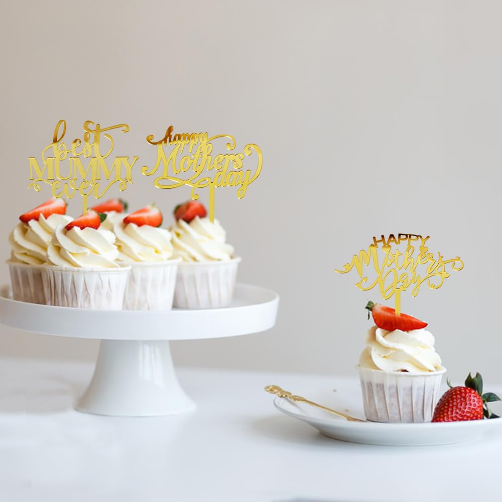 12-Piece Mother’s Day Cake Topper Set – Acrylic “Best Mom Ever” Decorations For Cupcakes & Cakes