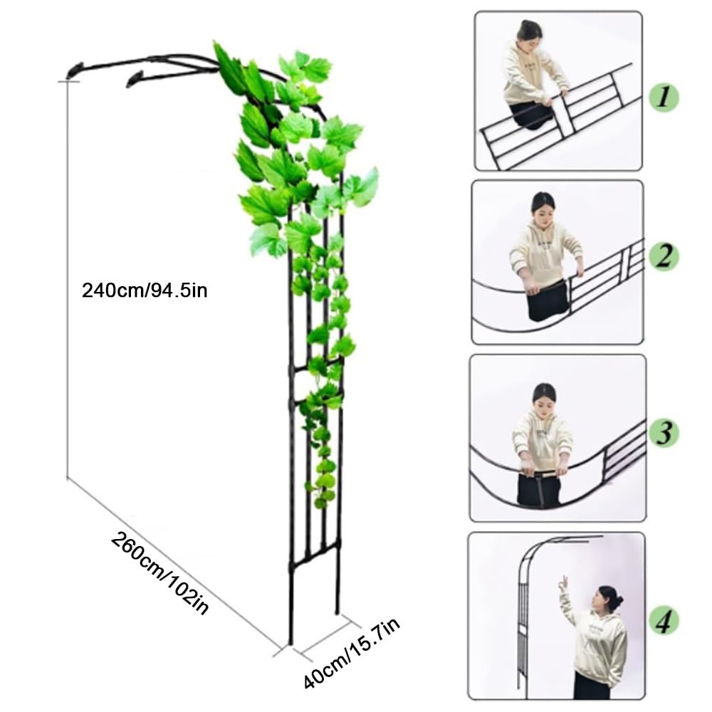 Traliccio da giardino a semicircolare, in metallo, per piante rampicanti, decorazione per matrimoni, facile da montare, 260 x 240 cm, perfetto per feste ed eventi all'aperto