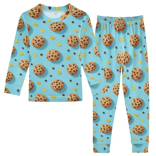 Pajama Sets Long Sleeve Cookie Chocolate Chip Pattern Soft Comfy Sleepwear 2 Piece PJS 3-8T