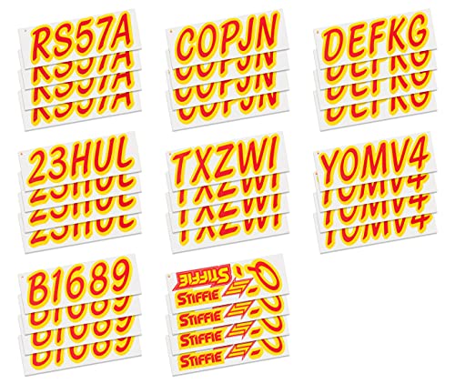 Image of Whipline Solid Red /Yellow 3 inch Alpha-Numeric Registration Identification Numbers Stickers Decals for Boats & Personal Watercraft
