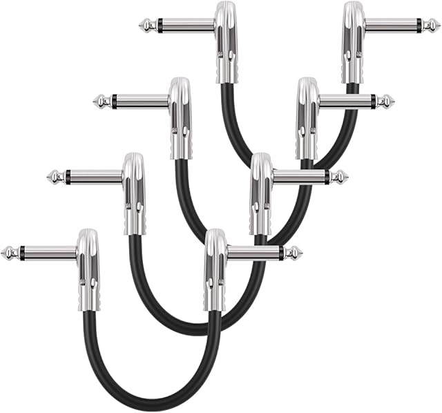 OTraki Patch Cables for Guitar Pedals, Flat Patch Guitar Lead 6 inch Right Angled Patch Connector L Type Plugs Flexible Adjustment Instrument Cable for Effect Pedals 15cm 4 Pack