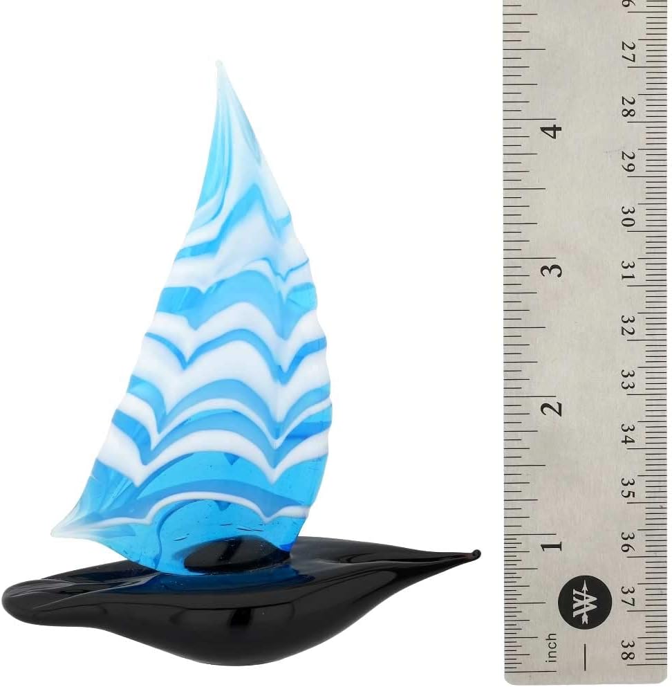 GlassOfVenice Murano Glass Small Sailboat - Aqua Blue