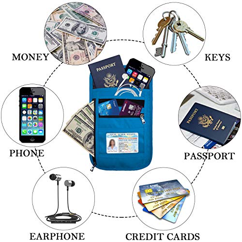 image for OMYSTYLE RFID Blocking Passport Holder Travel Neck Pouch Neck Wallet f