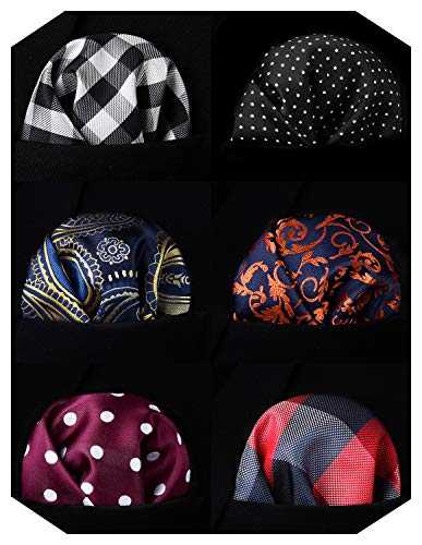 HISDERN 6 Piece Assorted Woven Men's Pocket Square Handkerchief Wedding Gift