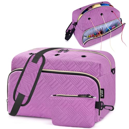 IBFUN Crochet Yarn Knitting Bag 2 Pcs Yarn Storage Organizer Crocheting Bags for Beginners with Shoulder Strap for Knit Accessories Needles Hooks