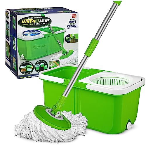 InstaMop Spin Mop and Bucket with Wringer Set, Microfiber Floor Mop and Bucket Set, Mop and Bucket for Floor Cleaning & Housekeeping, Washer Machine Safe, Wringing Separate Bucket AS SEEN ON TV-Green