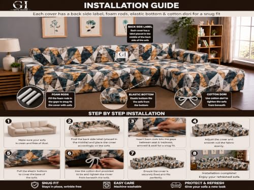 Image of Gifts Island Premium 160GSM Super Soft Antique Prism Stretchable Sofa Cover L Shape 5 Seater Fully Covered | Suitable for Both Left and Right Side Chaise Sofa (Antique Prism, 3+2 Seater)