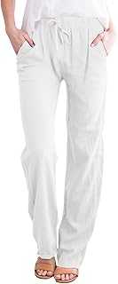 OIUHJN Women's Summer Trousers for Women, Casual Trousers with Wide Leg and Pockets, Lightweight, High Waist, Adjustable, Loose Trousers with Tie Knot Trousers, Women's Linen Trousers, Women's Casual