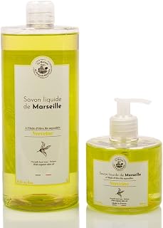 Maison du Savon de Marseille - French Liquid Soap Hand Wash made with Organic Olive Oil - Verbena Fragrance - 1 litre and 330 ml