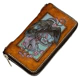 Raven and Snake Long Wallet, leather carved wallet, men's leather wallet, Carved wallet, 3D Genuine