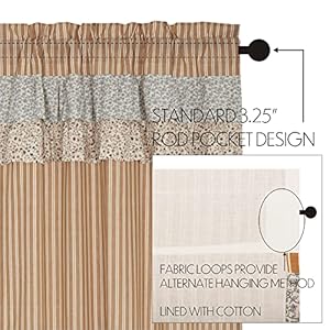 VHC Brands Kaila Country Cottage Ruffled Gold Ticking Stripe Curtain Tier Set 24Lx36W