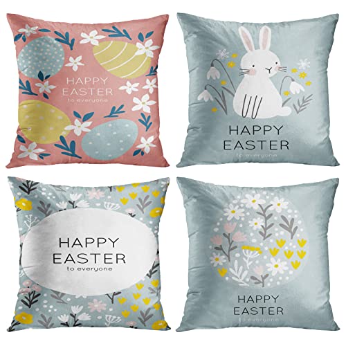 Emvency Happy Easter Throw Pillow Covers 18X18, Home Decor Outdoor Set Of 4 Polyester Pillow Cases Decorative For Bed Sofa Cushion Couch Pillowcases #TOP15